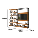 Estante Rack para TV com Painel e Nichos Estilo Industrial Dubai