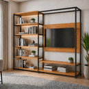 Estante Rack para TV com Painel e Nichos Estilo Industrial Dubai